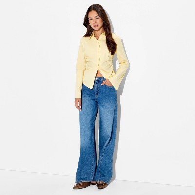 Yellow Slim Fit Bell Long Sleeve Button-Down Shirt