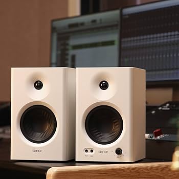 MR4 Powered Studio Monitor Speakers, 4" Active Near-Field Monitor Speaker - White (Pair)