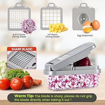 Chopper,12-in-1 Multifunctional Food Chopper,Professional Onion Chopper with 7 Blades,Vegetable Cutter with Container for Salad,Potato,Carrot,and Garlic; Essential Kitchen Tool(Grey) : Home &amp; Kitchen