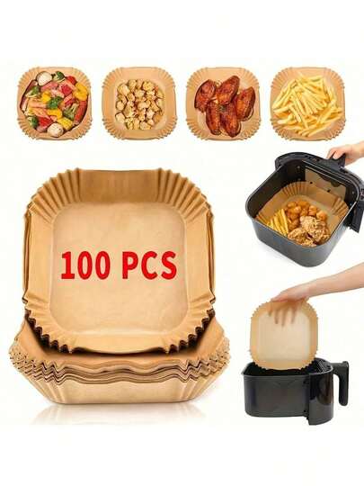 Square Disposable Air Fryer Liners (6.3in/8in), Paper Air Fryer Liner Pots