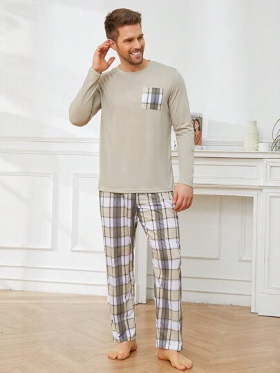 Men's Plaid Print Long Sleeve Pajama Set