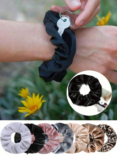 Pocket Scrunchies Hair Ties With Hidden Zipper Stash