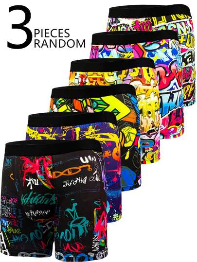 3pcs/Set Men's Fashion Pattern Long Boxer Briefs