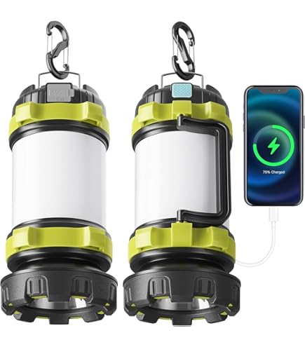 BOBKID 2 Pack Camping Lantern, Outdoor LED Camping Light, Rechargeable Flashlights with 1000LM, 6 Modes, IPX5 Waterproof Portable Emergency Camp Light for Hurricane Survival - Green : Sports &amp; Outdoors