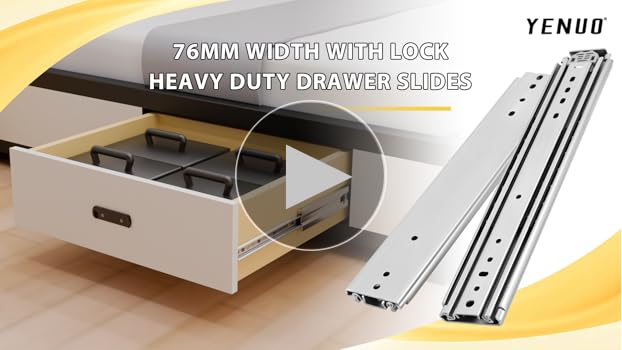YENUO Heavy Duty Drawer Slides with Lock 12 14 16 18 20 22 24 26 28 30 32 34 36 38 40 44 48 52 56 60 Inch Full Extension Side Mount Ball Bearing Locking Rails Track Glides Runners Load 200 Lbs 1 Pair