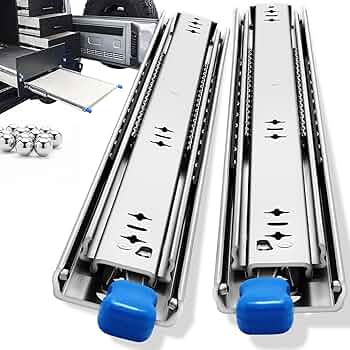 YENUO Heavy Duty Locking Drawer Slides Full Extension Runners with Lock 12 14 16 18 20 22 24 26 28 30 32 34 36 38 40 Inch Side Mount Ball Bearing Rails Track Glides 180 Lbs 1 Pair(W:53mm, 36 Inch)