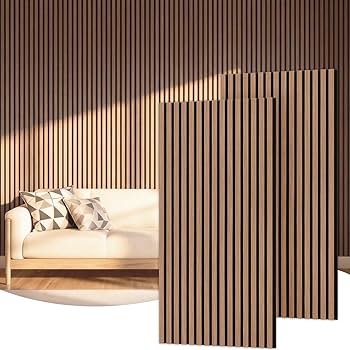Panels-4-Pack Wood 3D Wall Panels for Wall Decor,High Grille Soundproof Slat Acoustic Panels For Living Room,TV Background,Bedroom,Kitchen,Office,Cinema (23.6 X 23.6,Dark Walnut)